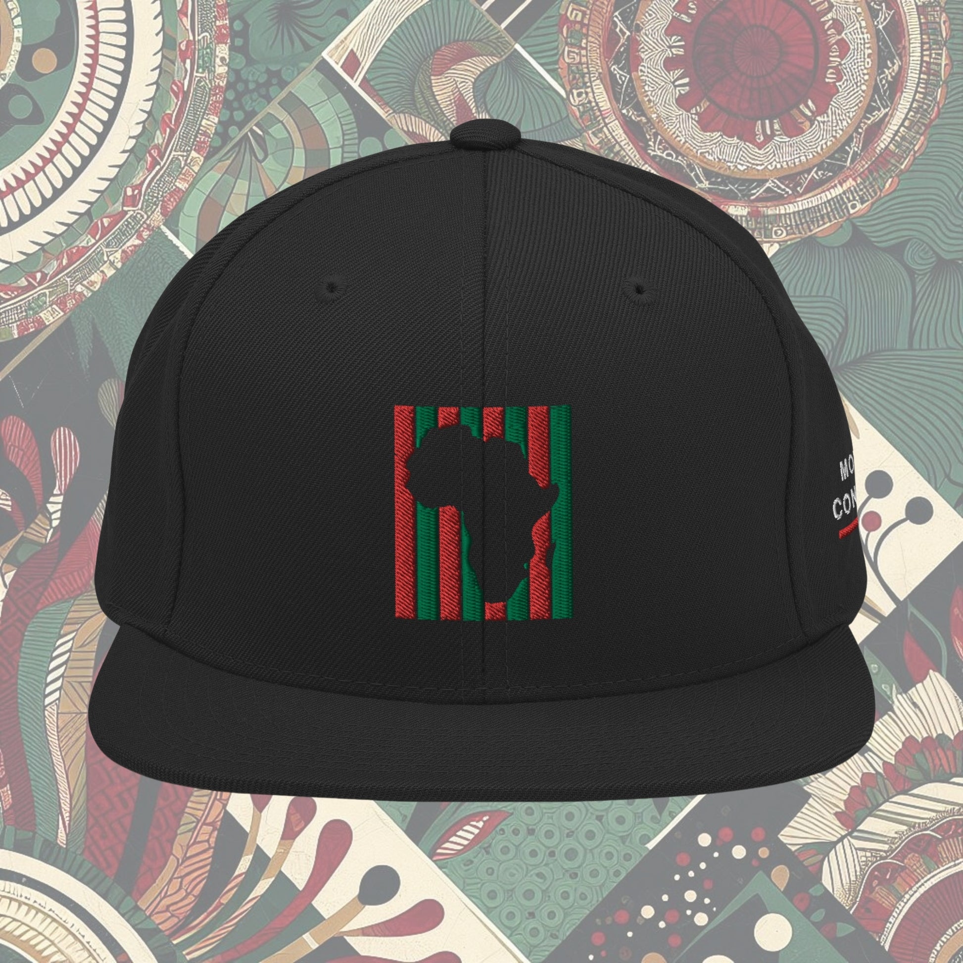 Black Africa snapback from a Black-owned business with red and black stripes as its flag and 'Mother Continent' on the side. Perfect for showing continental pride. Available now.
