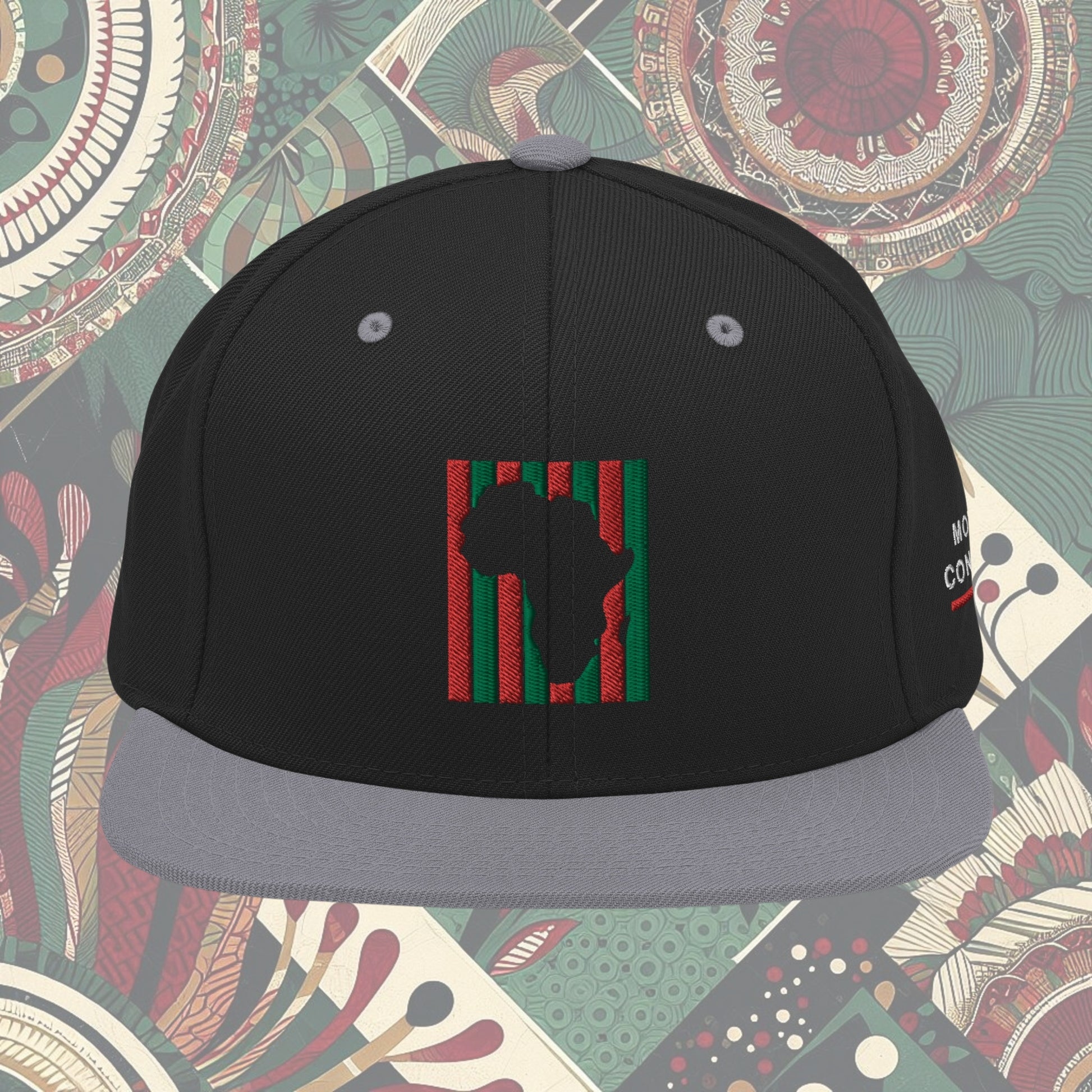 Black Africa snapback from a Black-owned business with red and black stripes as its flag and 'Mother Continent' on the side. Perfect for showing continental pride. Available now.