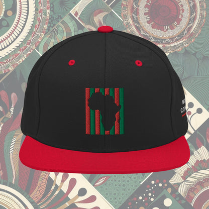 red brimAfrica snapback from a Black-owned business with red and black stripes as its flag and 'Mother Continent' on the side. Perfect for showing continental pride. Available now.
