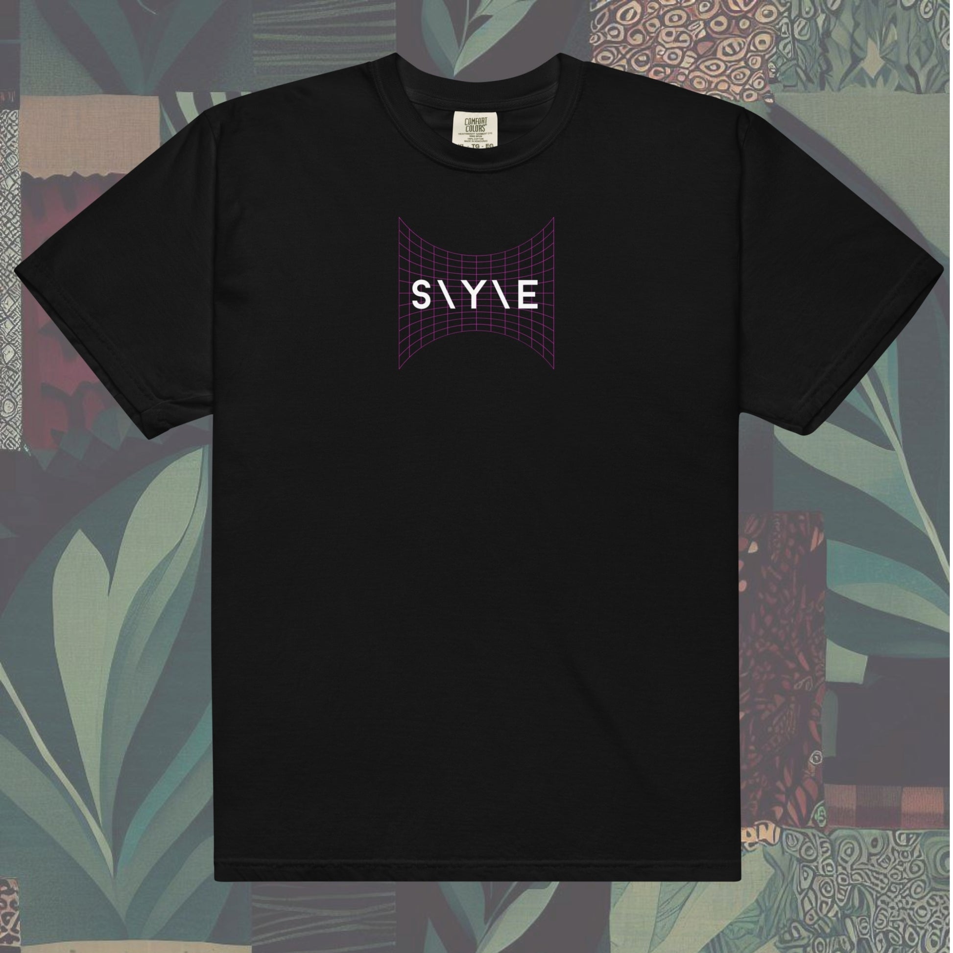 front of T-SHIRT featuring 'SYE' on the front and 'Shine Your Eye' on the back, with magazine cut-out eyes and neon streetwear design elements. Bold and edgy, perfect for a standout style.